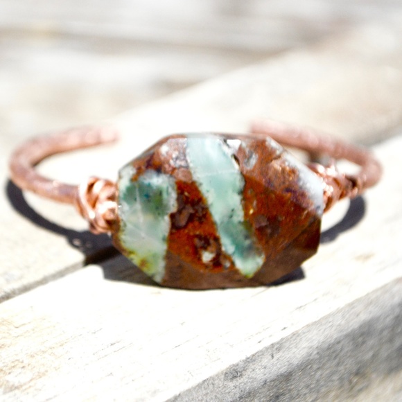 Conceptual Subculture Jewelry - Chrysoprase Copper Cuff Bracelet Boho Healing